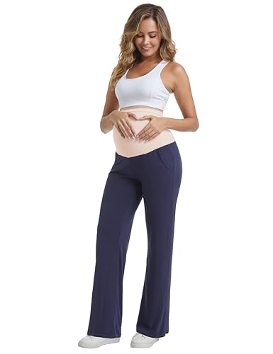 Women's Maternity Pants Wide Leg Trousers - color: 2 Pack Black/Navy, size: Small