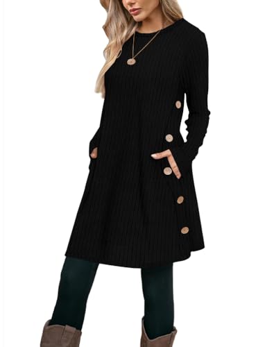 Poetsky Sweater Dress for Women 2026 Winter Fall Long Sleeve Tunic Tops - color: Black, size: Medium