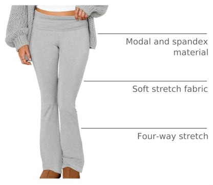 COPYLEAF Flare Leggings for Women Fold Over Stretch Bell Bottom Yoga Pants - color: Light Grey, size: Medium