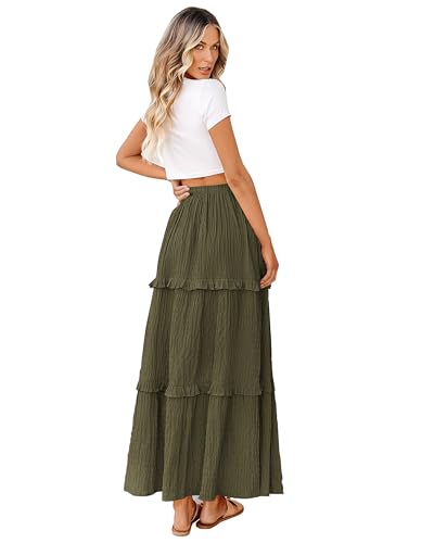 BTFBM Casual Solid Maxi Skirt Fall Clothes Flared A-Line Skirts for Women - color: Army Green, size: Small