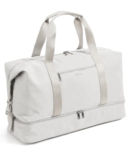 Oeihuivt Weekender Bags for Women - 21 Inch Large Travel Duffel Bag Set with Shoe Compartment, Nylon Carry On Overnight Tote Beige - color: Beige-1A