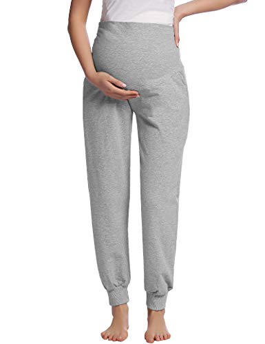 Joyaria Cotton Maternity Jogger Pants Over-the-Belly,Maternity Clothes - color: Grey, size: Large