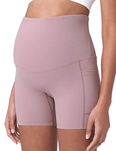 POSHDIVAH Maternity Biker Shorts Over the Belly with Pockets 5"/8" - color: Pink, size: Small