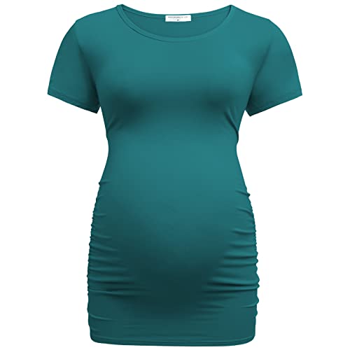 Bearsland Womens Maternity Tshirt 3 Packs Classic Side Ruched Tee Top Mama Pregnancy Clothes - color: Black+lakeblue+dpgreen(3pcs), size: Small