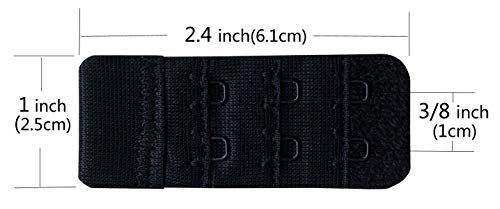 Women Pack of 3 Soft Comfortable 2 Hooks Bra Extender,2.4"x 1.5" - color: Black, 3/8 Inch Spacing