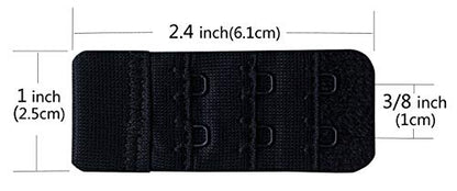Women Pack of 3 Soft Comfortable 2 Hooks Bra Extender,2.4"x 1.5" - color: Black, 3/8 Inch Spacing