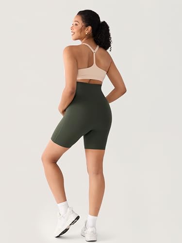 MOMANDA Seamless Maternity Biker Shorts 6" - color: Aspen Olive, size: Large
