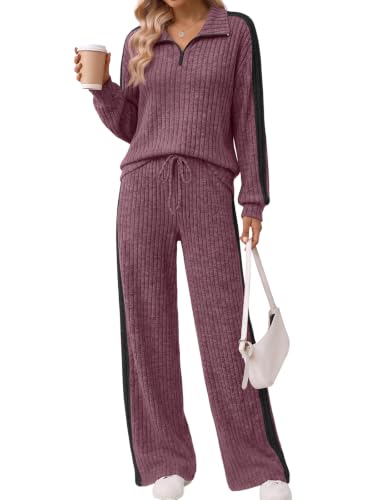 Trendy Queen Womens 2 Piece Lounge Matching Sets Fall Travel Comfy Outfits - color: Mauve, size: Medium