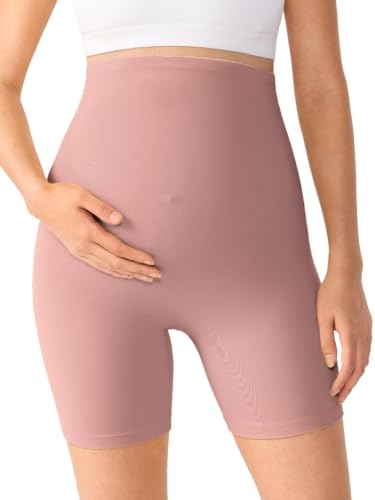 MOMANDA Seamless Maternity Biker Shorts 6" - color: Peachskin Pink, size: X-Large