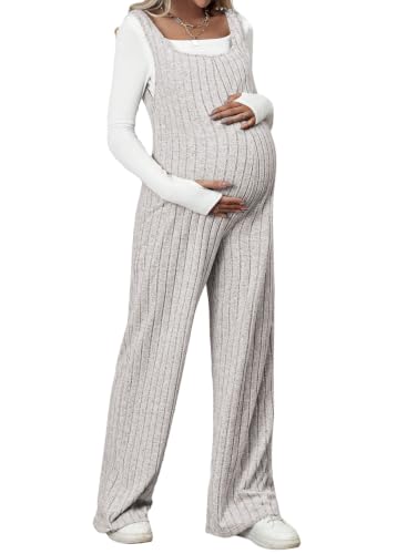 BLENCOT Maternity Jumpsuit Sleeveless Square Neck Wide Leg Pants Romper - color: Grey, size: Medium
