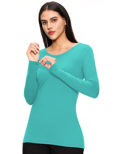 Underscrub Long Sleeve Women Crew Neck Comfort Tee, Scrub Undershirt - color: Aqua Blue, size: Large