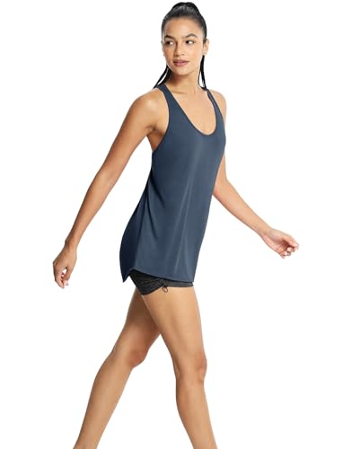 icyzone Women's Racerback Workout Athletic Running Tank Tops Loose Fit (Pack of 2) - color: True Navy/Grass Green, size: Medium