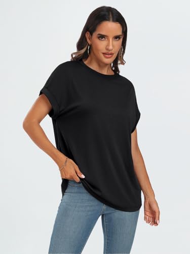 AUTOMET Women's Oversized Short Sleeve T Shirts Summer Tops - color: Black, size: Large