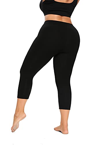 ELISS Women's Plus Size Capri Leggings,High Waited Soft Cropped Pants 3/4 Length Yoga Pants (1X-4X) - color: Black, size: 3X-Large