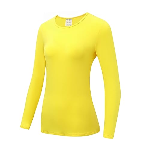 OThread & Co. Women's Long Sleeve T-Shirt Comfy Underscrub Tee Basic Stretch Layer - color: Yellow, size: Large