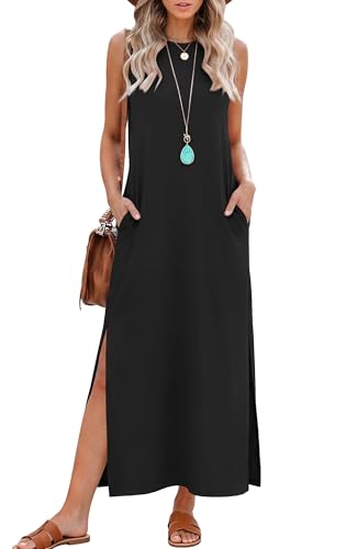 RUMIA Womens Summer Dresses Sleeveless Long Dress with Pockets - color: Black, size: XX-Large