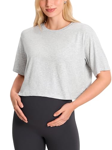 MOMANDA Cotton Modal Cropped Maternity Tops - color: Mica Heather, size: Medium