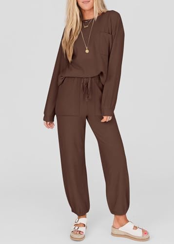 KIRUNDO Lounge Sets for Women 2026 Fall Comfy Postpartum Going Home Outfits - color: Coffee, size: Small