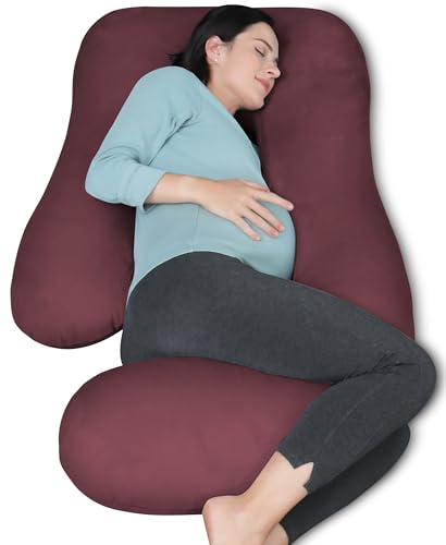 MOON PARK Pregnancy Pillows for Sleeping - U Shaped Full Body Maternity Pillow with Removable Cover - Support for Back, Legs, Belly, HIPS - 65 Inch - Burgundy - color: Burgundy, size: 65 Inch-Velvet Cover
