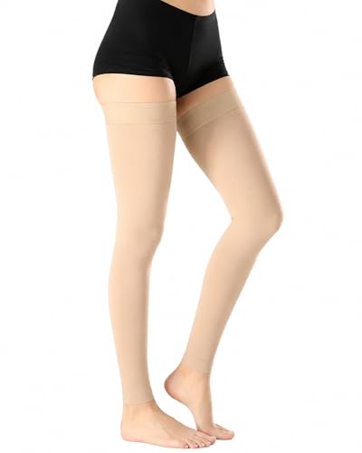 Footless Thigh High Medical Compression Stockings for Women & Men - color: Footless Beige, size: Medium