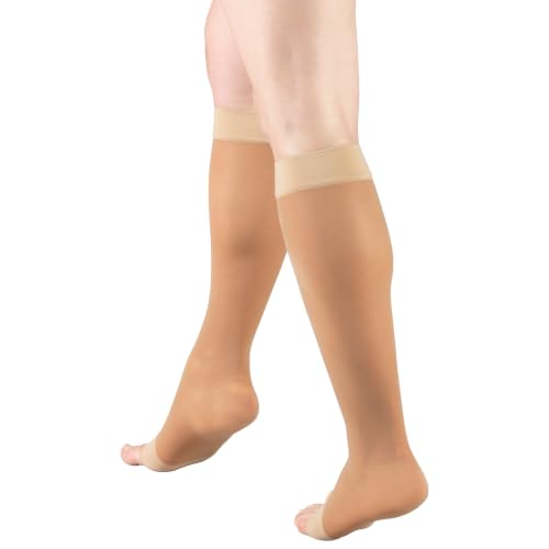 Truform Sheer Compression Stockings, 8-15 mmHg, Women's Knee High Length, 20 Denier - color: Beige, size: 2X-Large (1 Pair)