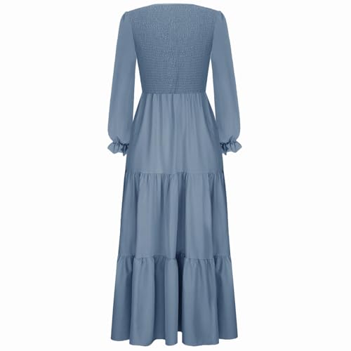 CzzzyL Women's Nursing Dress Smocked Bodice Ruched Midi with Pockets - color: Blue, size: Medium