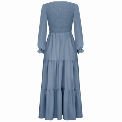 CzzzyL Women's Nursing Dress Smocked Bodice Ruched Midi with Pockets - color: Blue, size: Medium