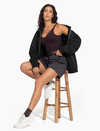 THE GYM PEOPLE Women's Oversized Zip Up Sweatshirts Fleece Mock Neck Jacket - color: Black, size: X-Large