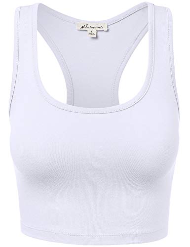 Women's Sleeveless Racerback Crop Tank Top Camisole Backless Scoop Neck Shirts - color: 964-white, size: Medium
