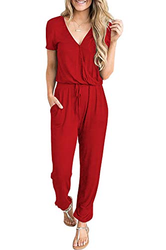 PRETTYGARDEN Jumpsuits for Women Casual Summer Romper - color: Red, size: Small