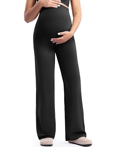 POSHDIVAH Creamluxe Maternity Wide Leg Pants Pregnancy Work Trousers - color: Black, size: Medium
