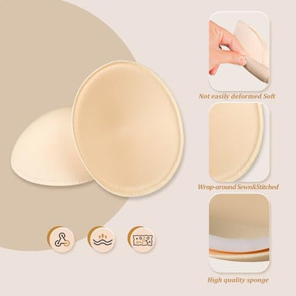 URSMART Round Bra Inserts Pads, Removable and Washable Bra Cups Inserts for Bikinis Top Swimsuit Sport Bra - color: A/B Beige