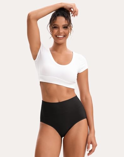 INNERSY Women's High Waisted Underwear Cotton Panties Regular & Plus Size 5-Pack - color: Solid Black, size: X-Large