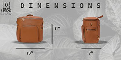 USRA Genuine Leather Diaper Bag handbag backpack for moms Durable quality functional maternity bag organizer (Brown)