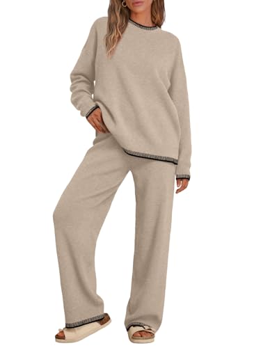 LILLUSORY Lounge Sets Womens 2 Piece Matching 2026 Fall Knit Sweater Set - color: Lighttan, size: X-Large