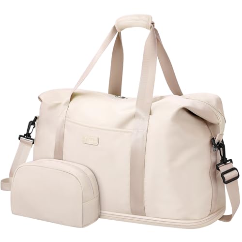 Capolo Expandable Travel Duffle Bag Weekender Overnight Bags for Women Men - color: Off-white, size: Large