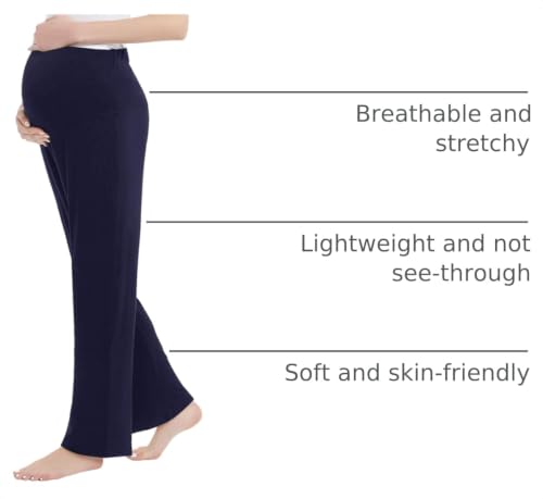 Joyaria Bamboo Viscose Maternity Pajamas Pants Over Belly - color: Navy Blue, size: Large