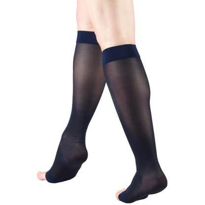 Truform Sheer Compression Stockings, 8-15 mmHg, Women's Knee High Length, 20 Denier - color: Navy, size: Large (1 Pair)