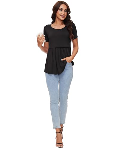 Sosolism Women's Maternity Nursing Shirts for Breastfeeding Ruched S-XXL - color: Black, size: Medium