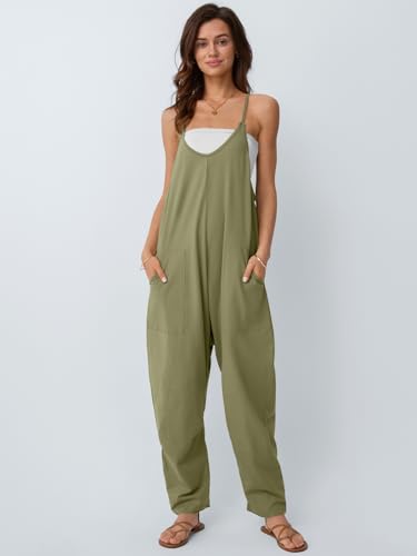 AUTOMET Womens Jumpsuits Casual Summer Romper Beach Vacation Outfits 2026 - color: Armygreen, size: Medium