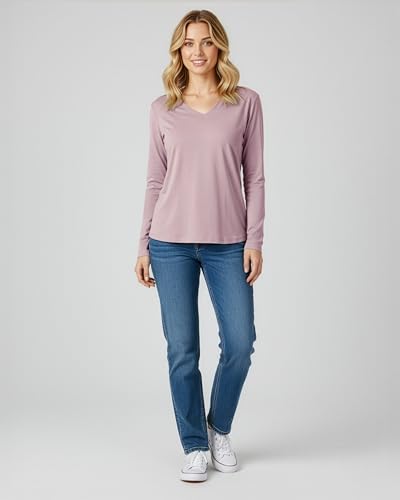 4 Pack Women's Long Sleeve Cotton V Neck Tshirts Basic Tees Tops Undershirt - color: Set 2, size: XX-Large