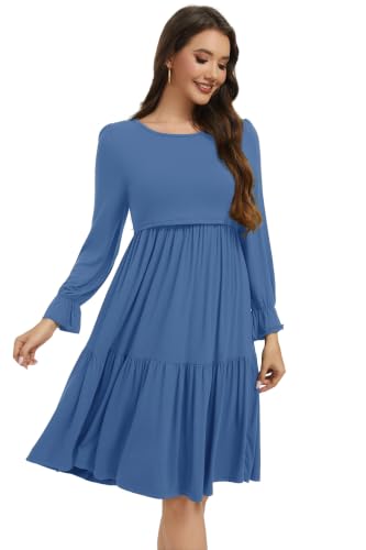 Smallshow Women's Ruffle Maternity Nursing Dress Long Sleeve - color: Grey Blue, size: X-Large