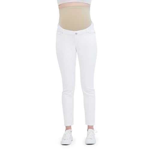 Savi Parker Women’s Maternity Jeans Over The Belly - Pregnancy Clothes for All Seasons, Maternity Pants - color: White - 27" Inseam, size: Medium