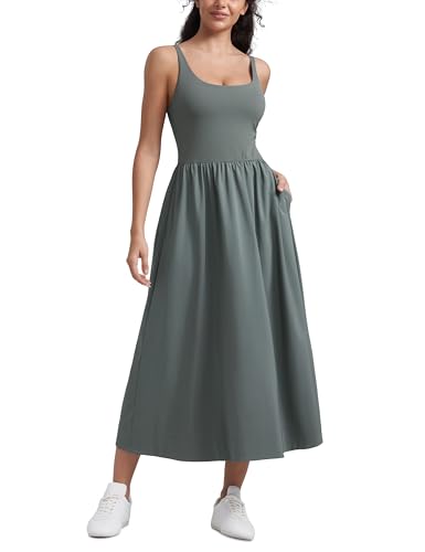 CRZ YOGA Square Neck Maxi Casual Dress - color: Grey Sage, size: Medium