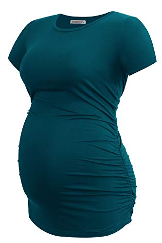 Smallshow Women's Side Ruched Tunic Maternity Shirts 3 Packs - color: Army Green-deep Grey-teal(3 Pack), size: Large