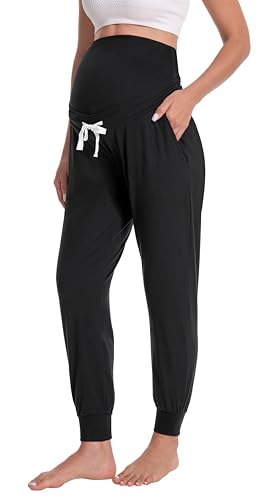 Women's Maternity Joggers Over Belly Sweatpants - color: Black, size: Medium