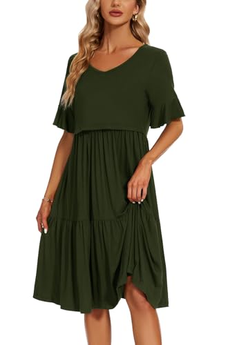 Smallshow Women's Ruffle Maternity Nursing Dress - color: Army Green, size: Medium