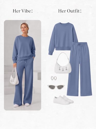 EFAN Womens Sweat Sets 2 Piece Sweatsuits Modal Blend Matching Loungewear - color: Blue, size: Small