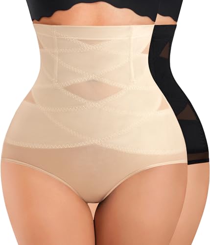 Nebility Womens' Tummy Control High Waist Trainer Body Shaper - color: Black/Beige - 2pk, size: Small