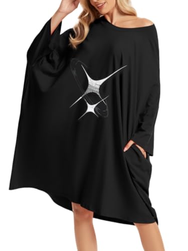 CRIPOM Plus Size Moo Moos for Women Oversized Sleep Shirts with Pockets - color: Black Star